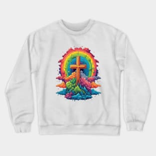 Heaven is a Rainbow - Rainbow Cross and Clouds - LGBT Ally LGBTQIA Pride LGBTQ Love is Love Christian Crewneck Sweatshirt